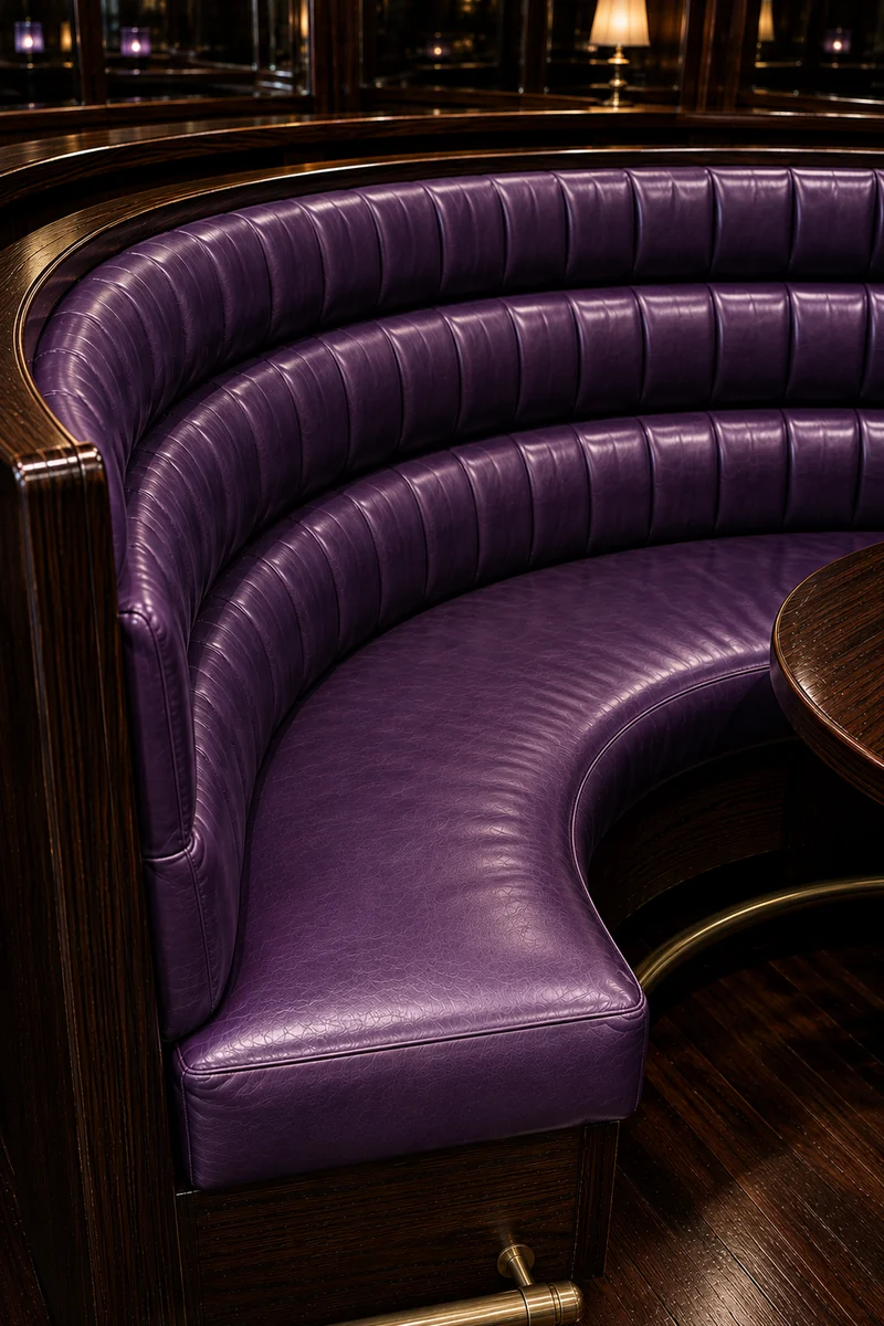 The same club booth refinished in aubergine