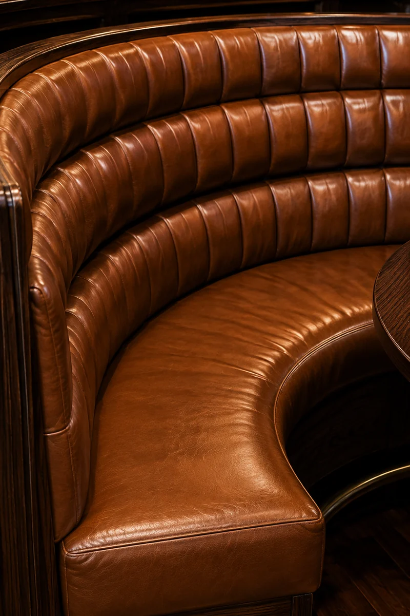 The same club booth refinished in cognac