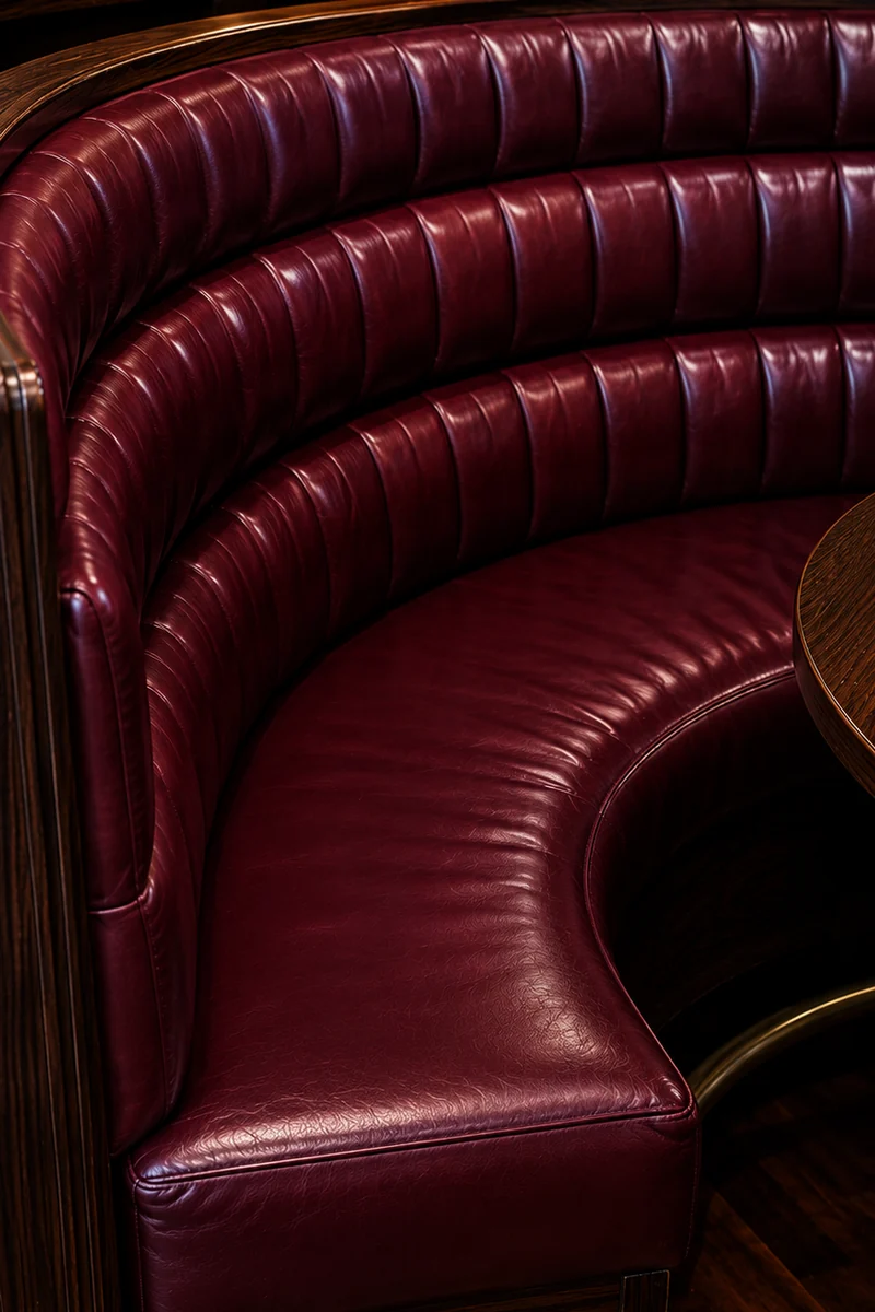 The same club booth refinished in plum