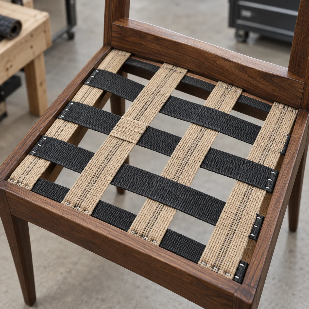 New webbing on a chair seat frame