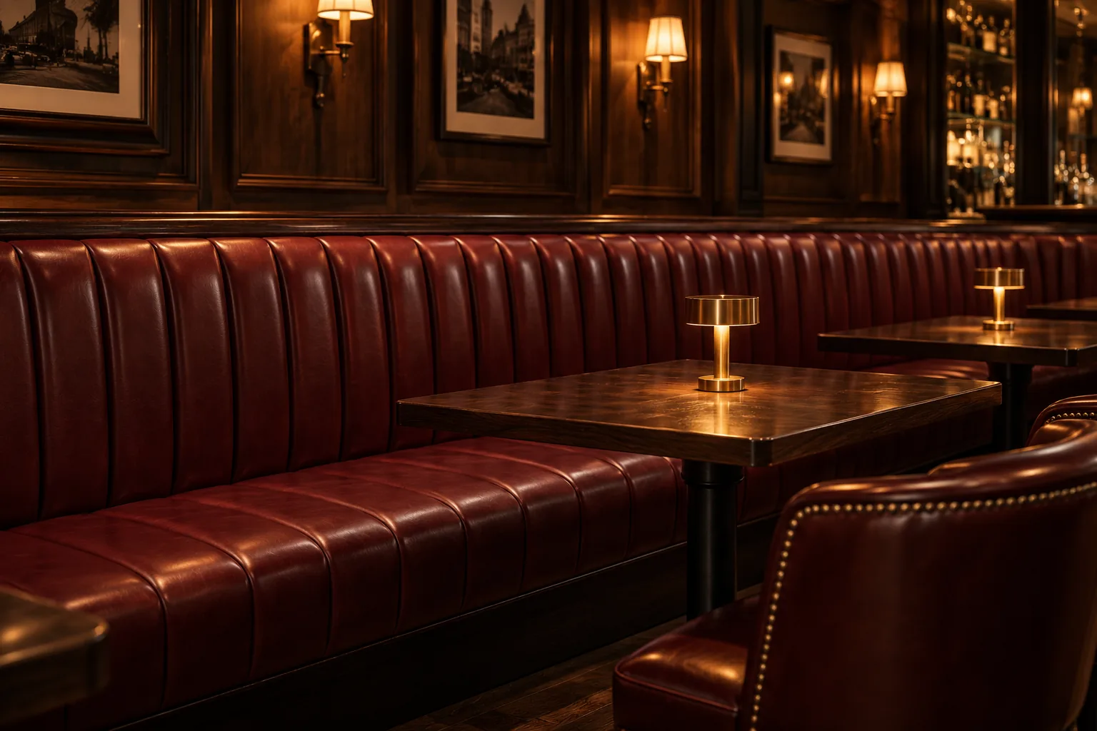 A channel-tufted booth banquette