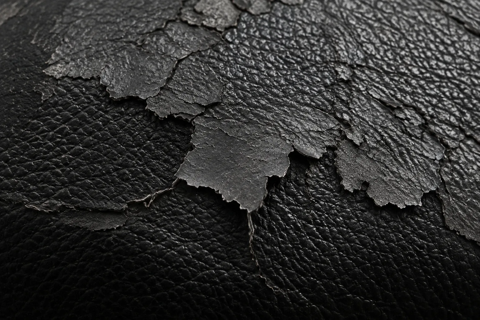 Black coating broken into plates and lifting away across a seat
