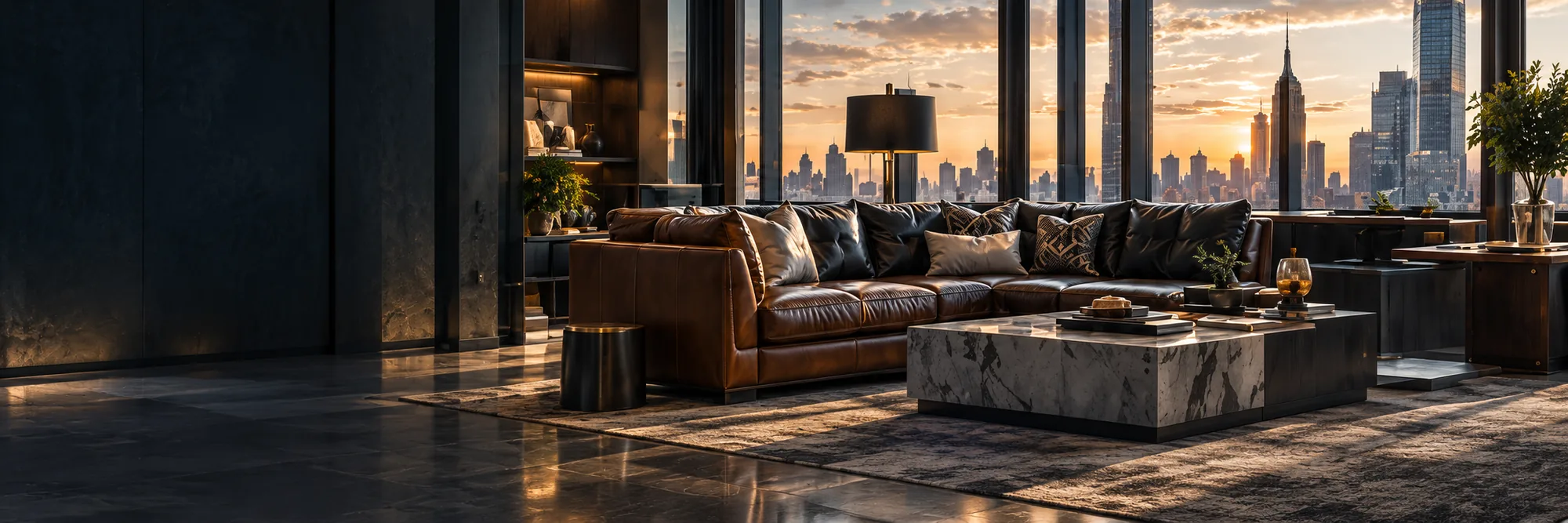 Leather lounge seating in a penthouse
