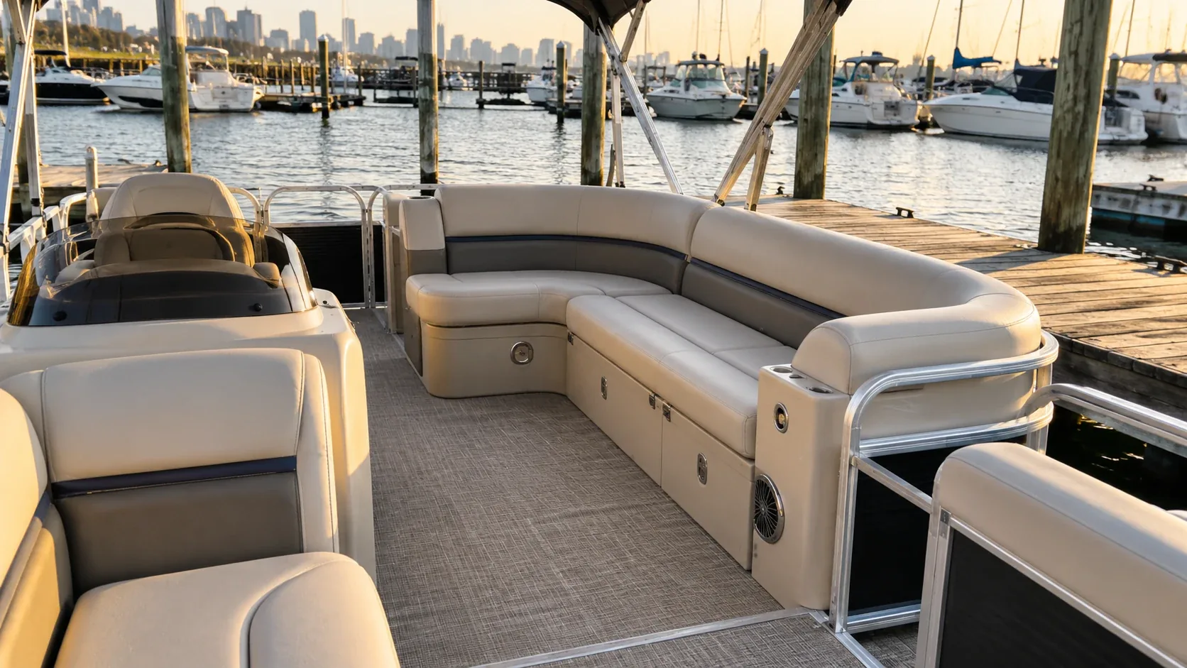 Pontoons with upholstered seating