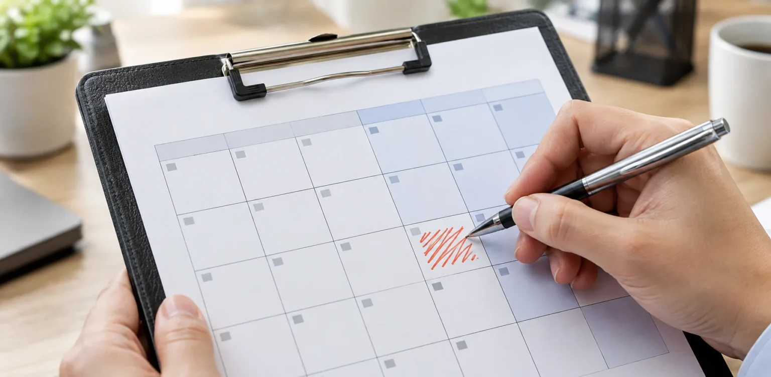 Hand marking a service date on a calendar