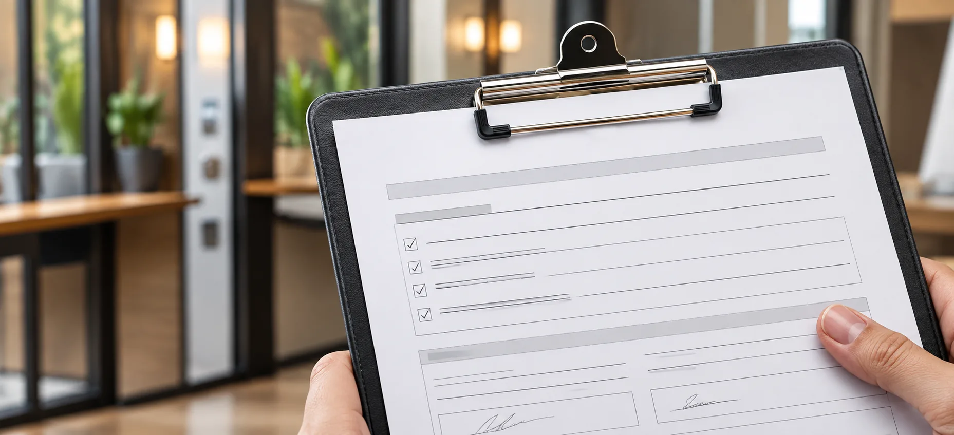 Written note of the work done on a clipboard