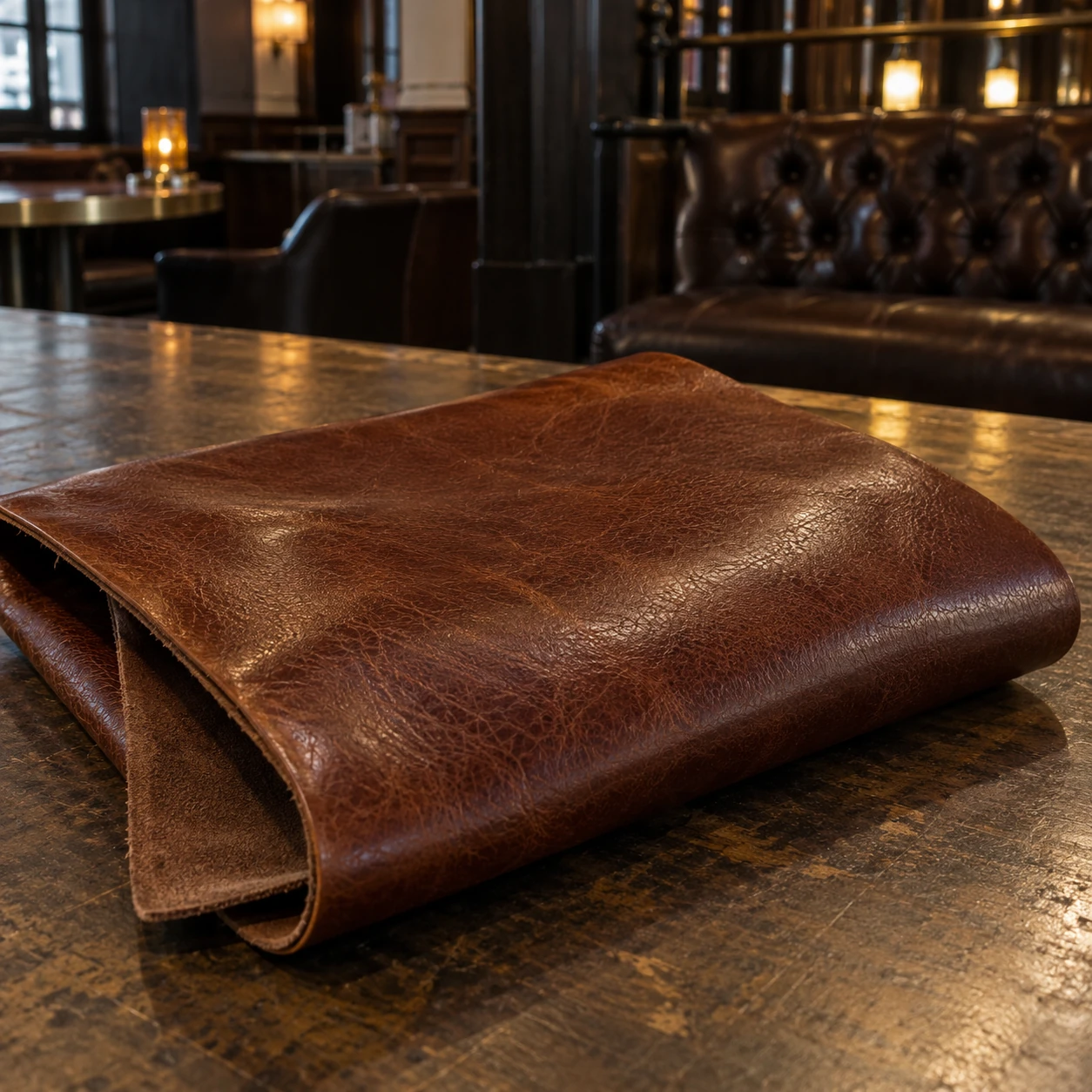 A protected leather swatch for venue seating