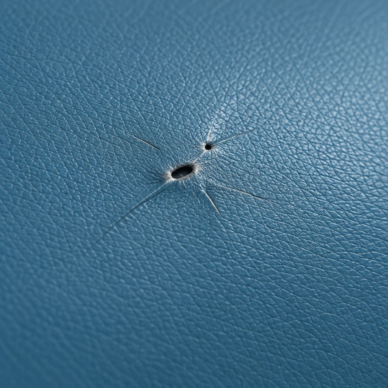 Puncture tear through the vinyl of a medical chair seat