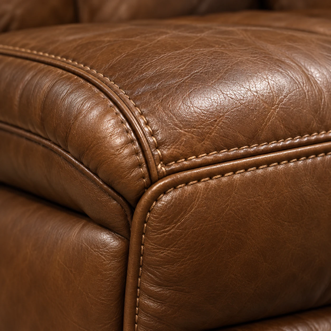 Recliner corner recovered in new caramel leather