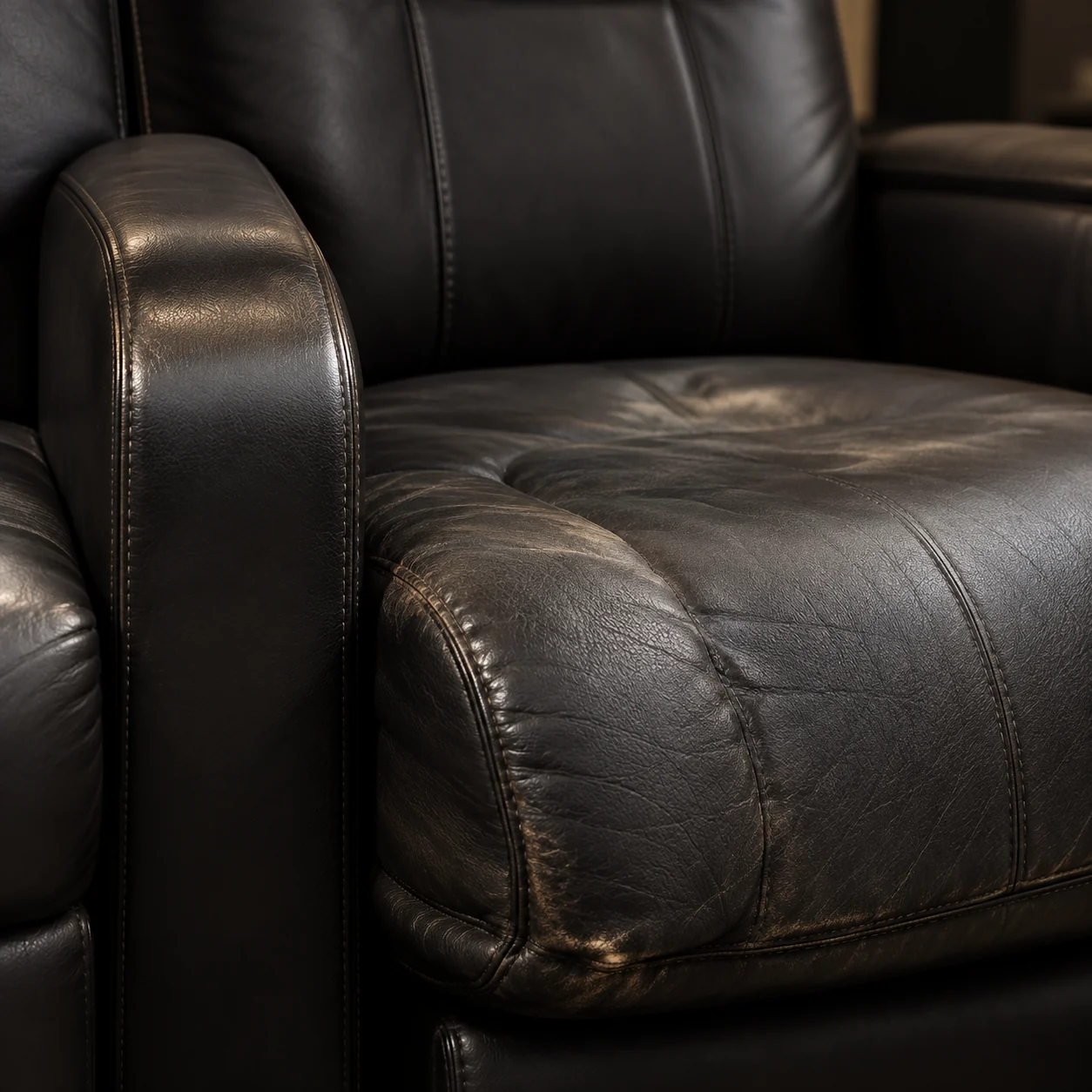 Home theater recliner with rub wear down the seat front and inner arm