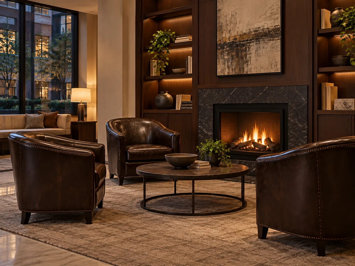 Leather club chairs in a residents lounge