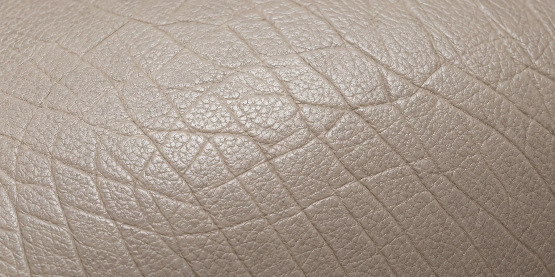 Dry greige leather with a tight web of surface creasing and no sheen