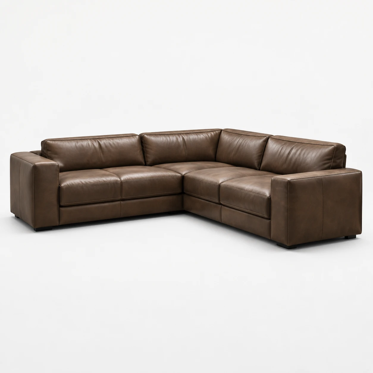 Brown leather L-shaped sectional with a chaise return