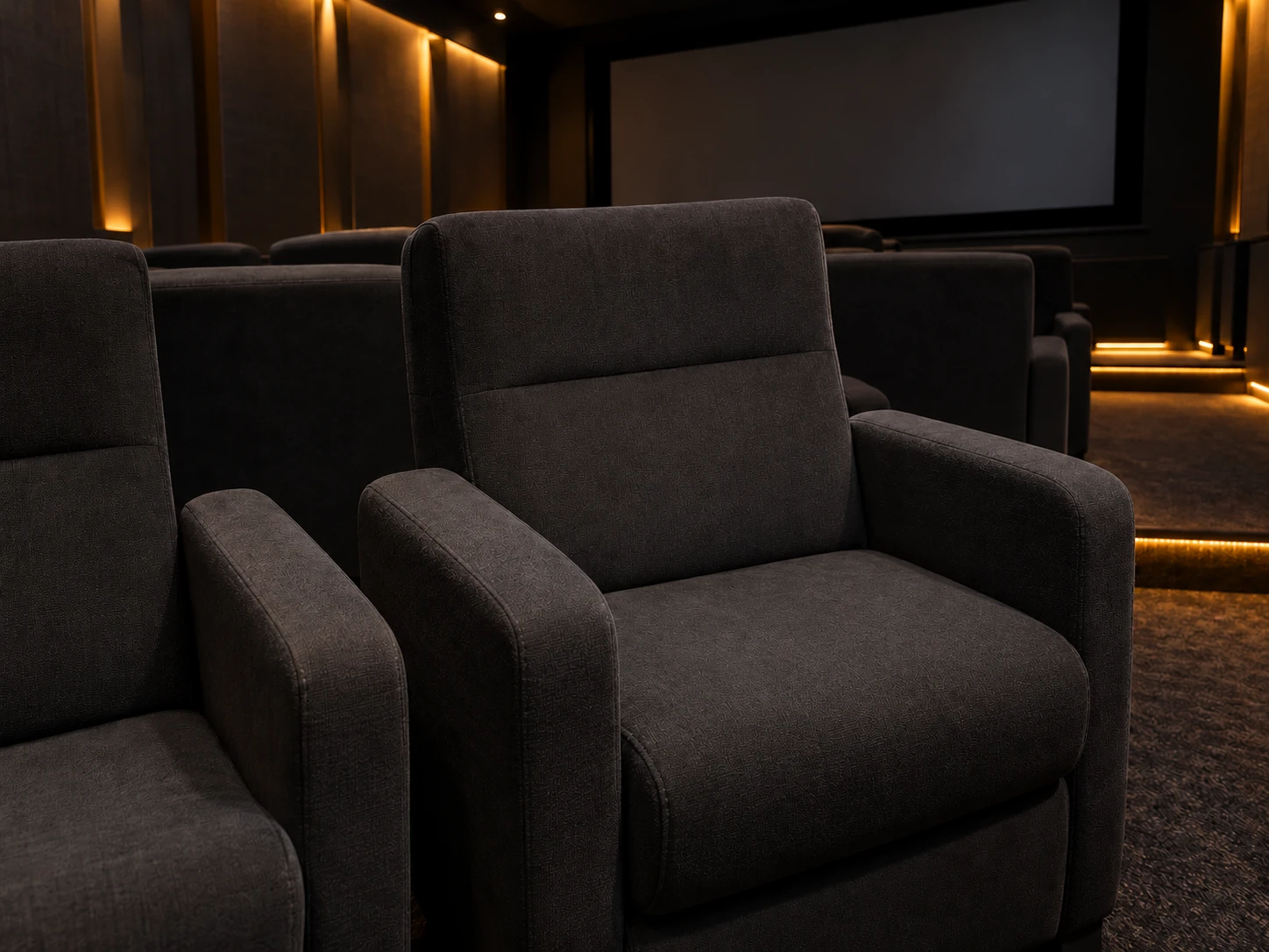 The same screening room seat after repair