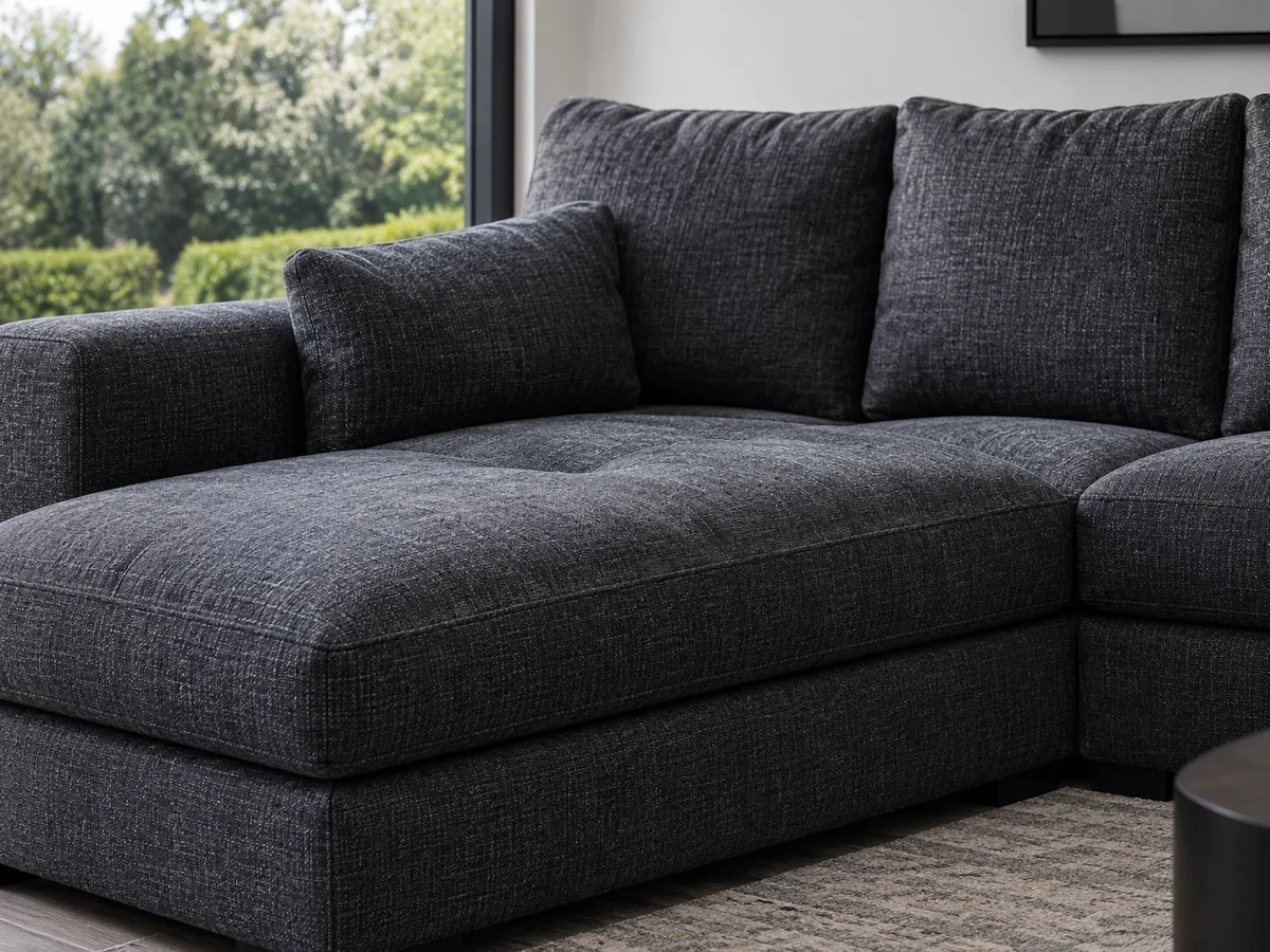 Charcoal sectional with deep seat and back cushions