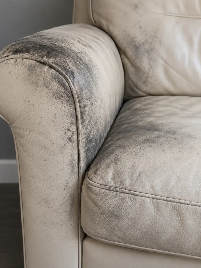 Grey smoke film on the arm of a cream leather armchair