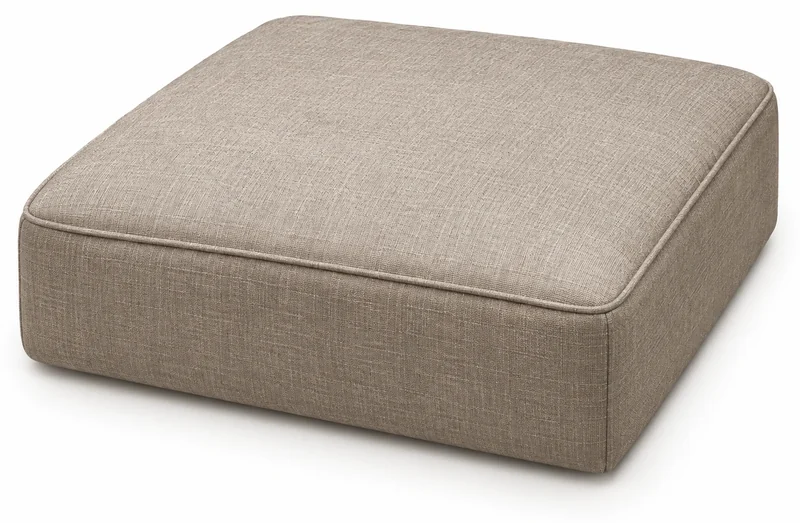 Rectangular cushion in taupe upholstery seen from above