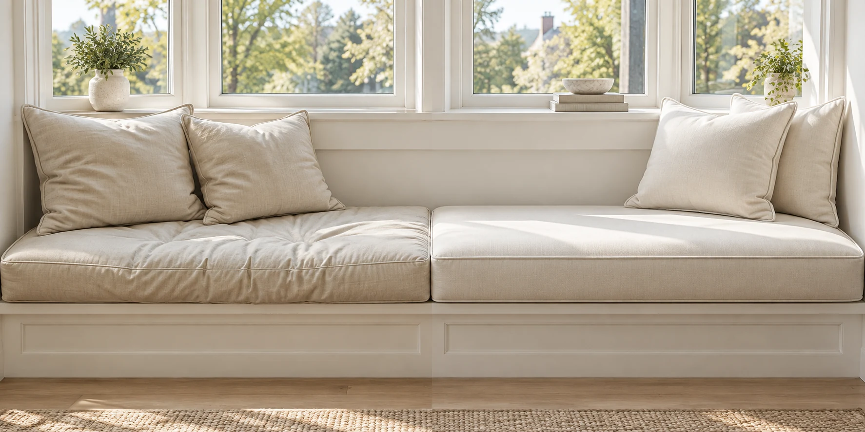 Cream leather sofa seat cushions refilled and reshaped