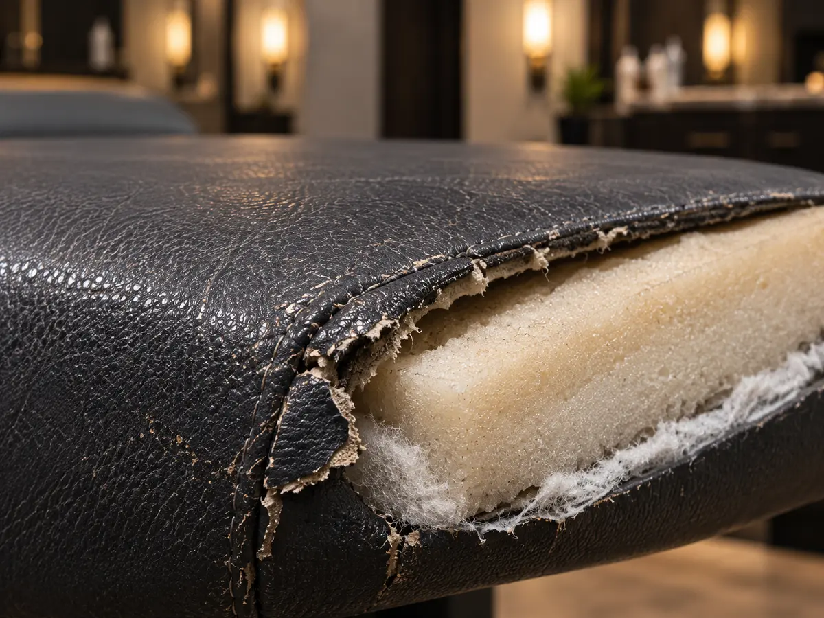 Exposed foam under a failed treatment table cover