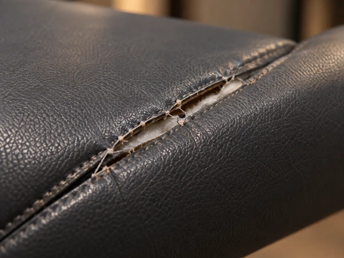 An open seam on a spa treatment table
