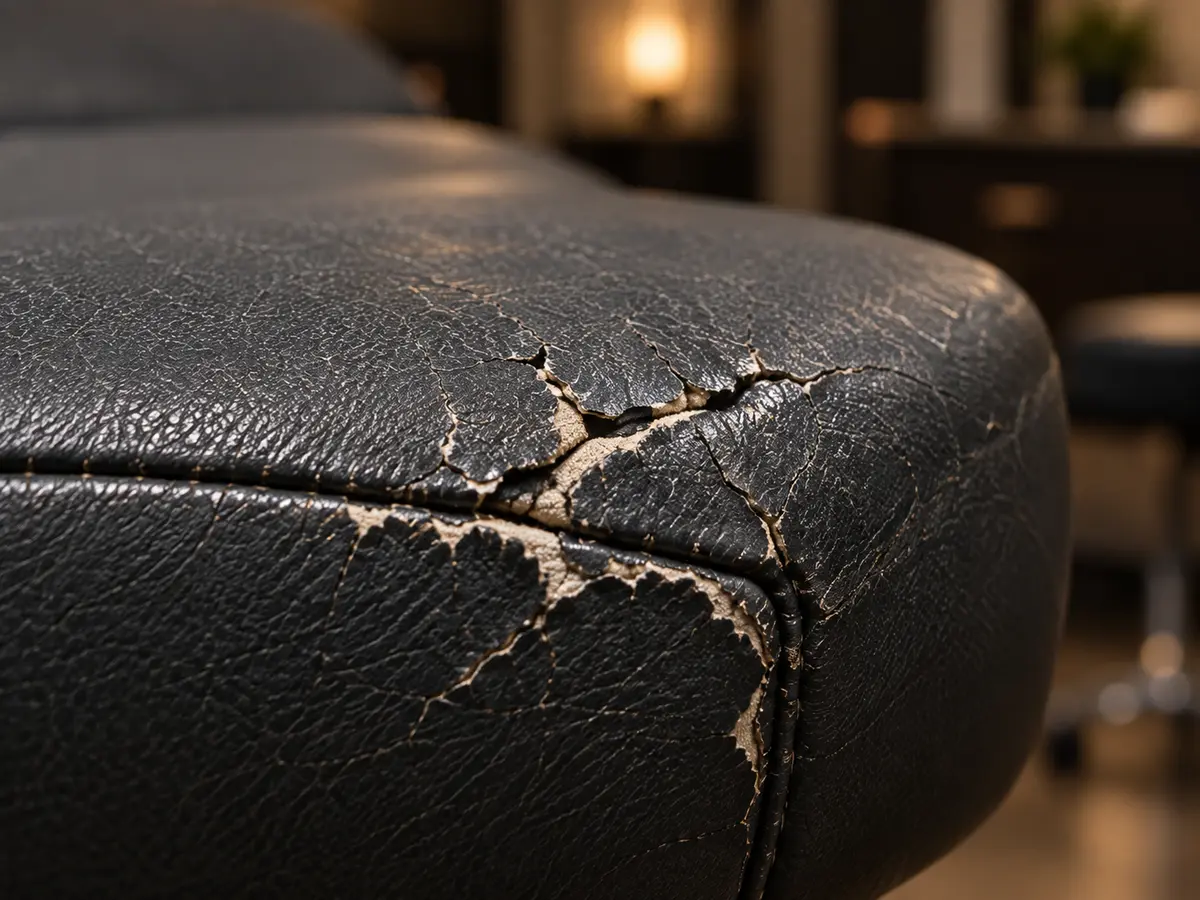Cracked vinyl on a spa treatment table