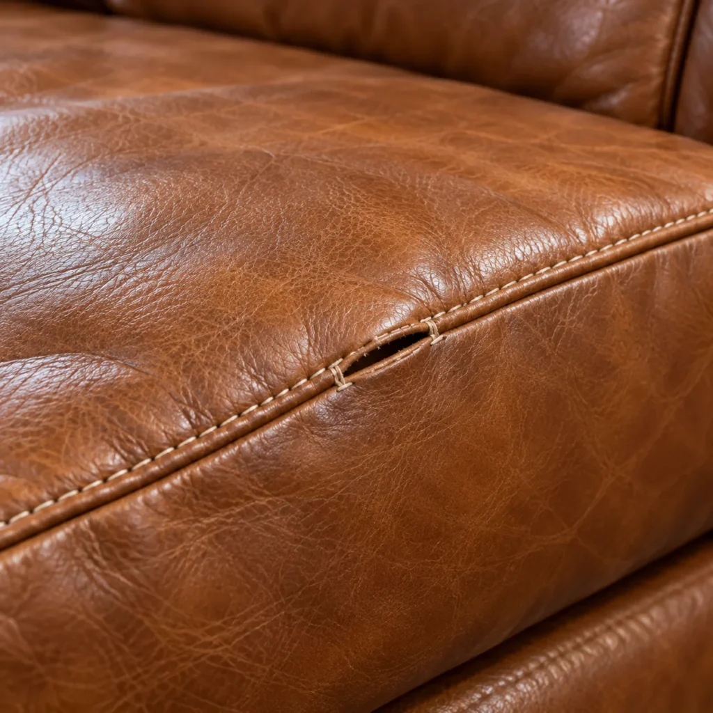 Small split along the seam of a leather cushion