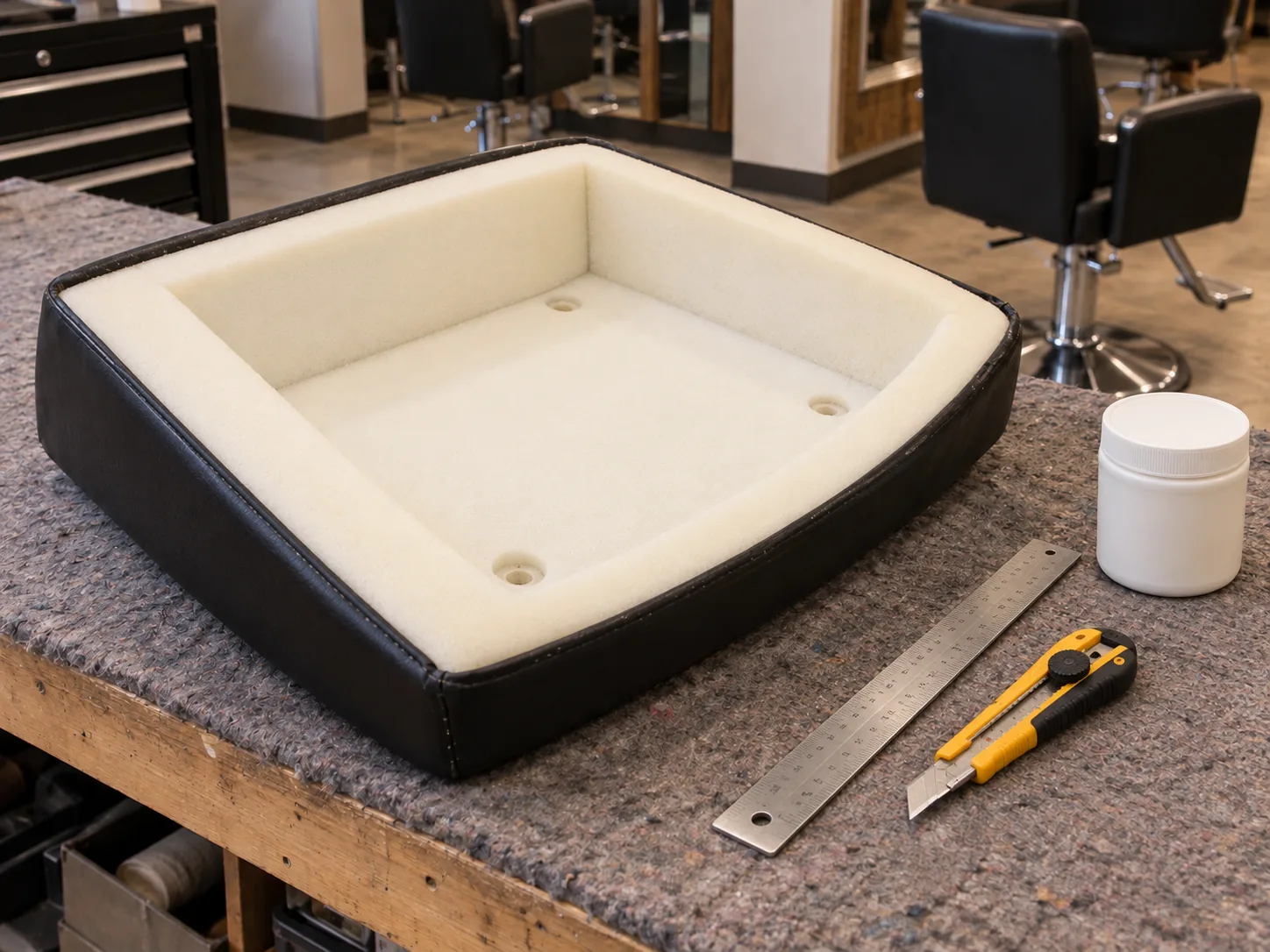 New foam cut for a styling chair seat