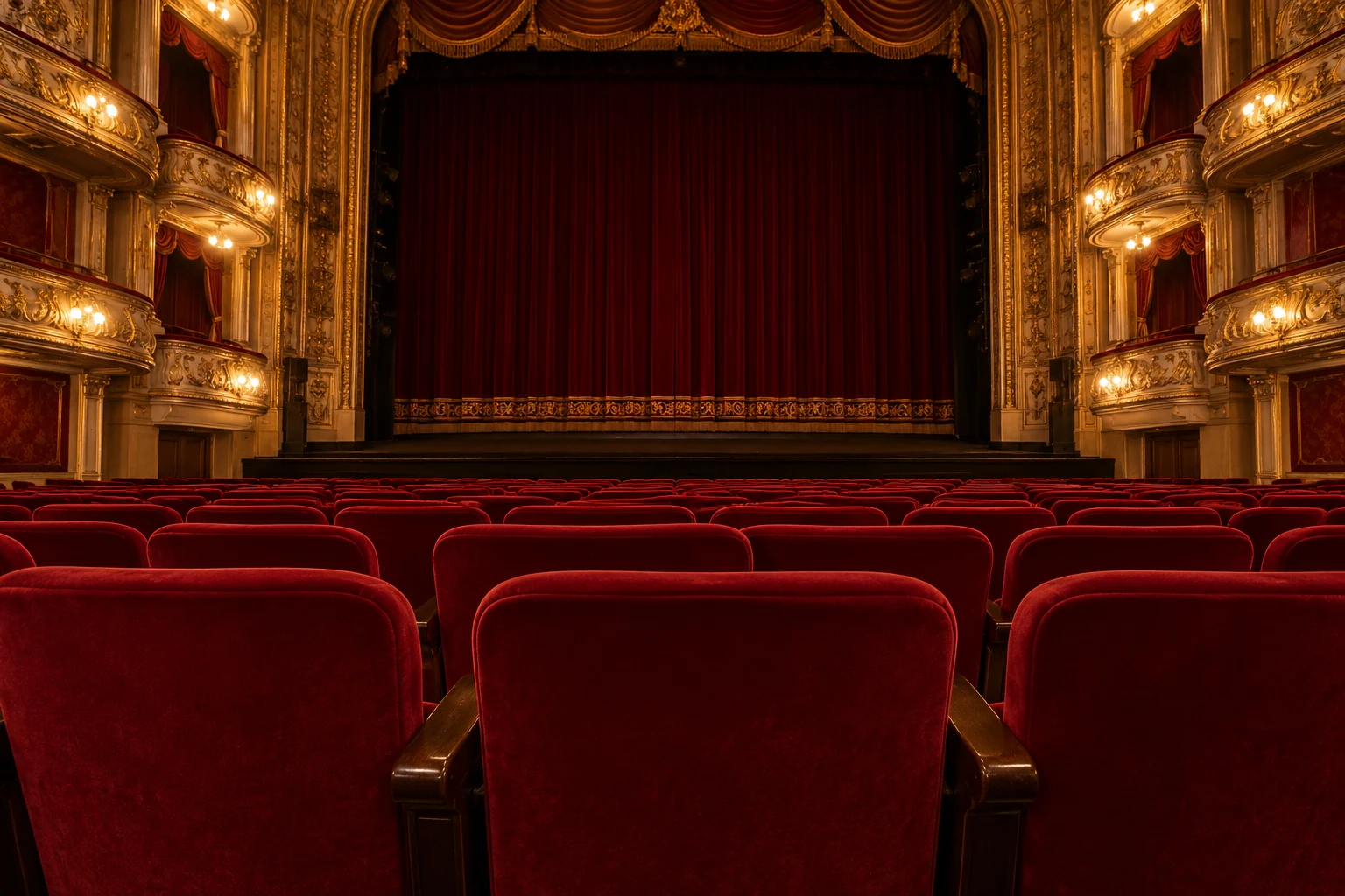 A theater house seen from the middle of the stalls