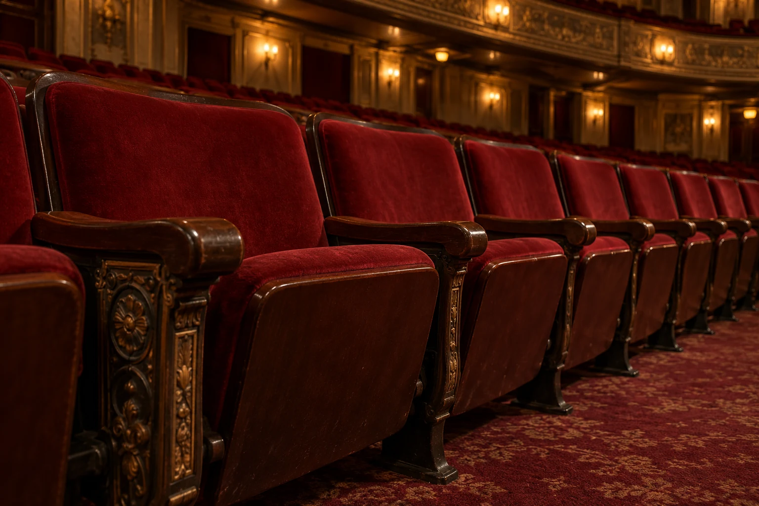 A theater row with a carved cast standard recovered