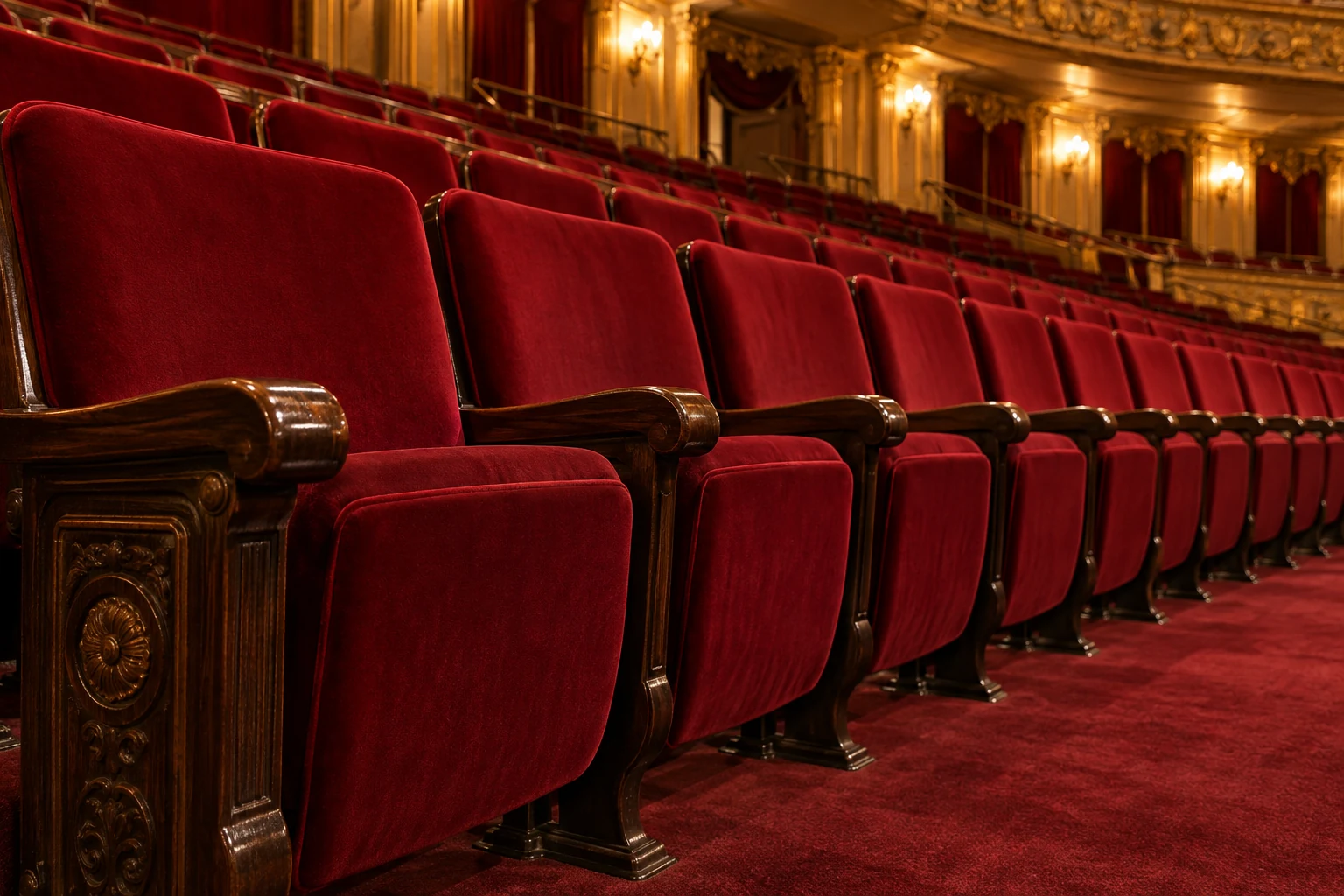 A long recovered row of theater seating