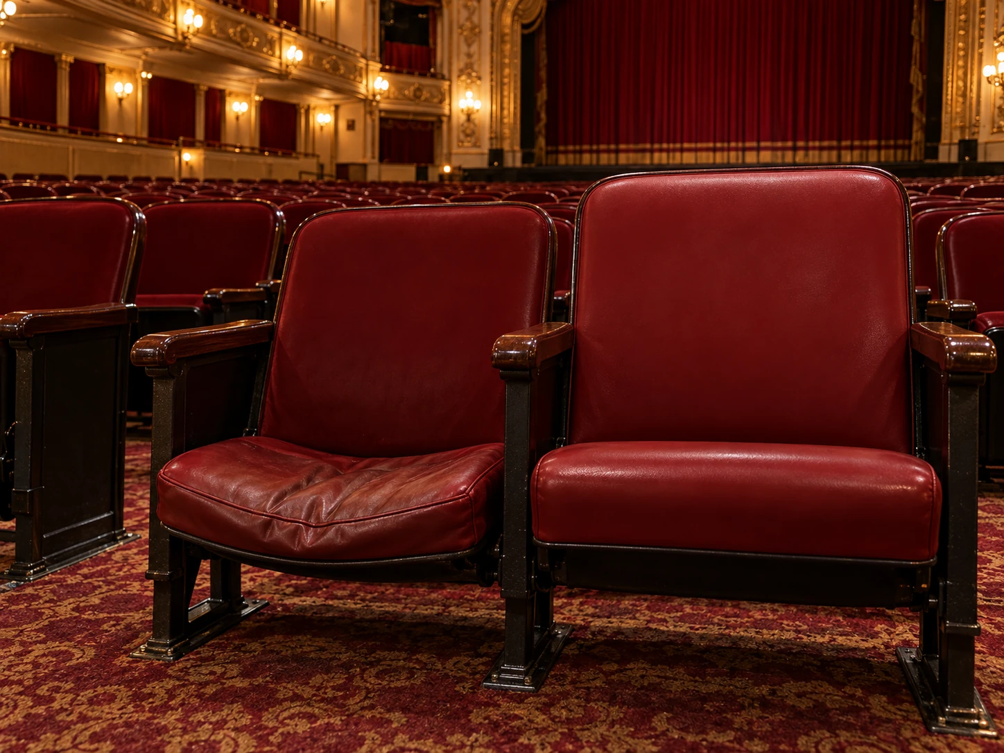 A collapsed foam seat on a theater chair