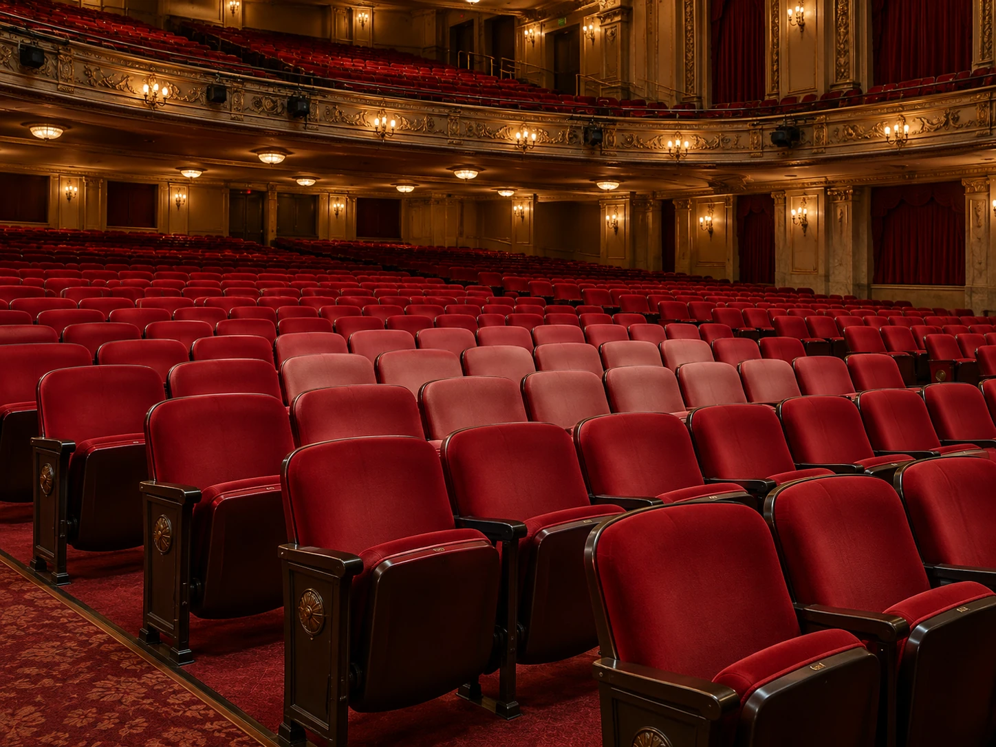 Faded vinyl on theater seating under house lights