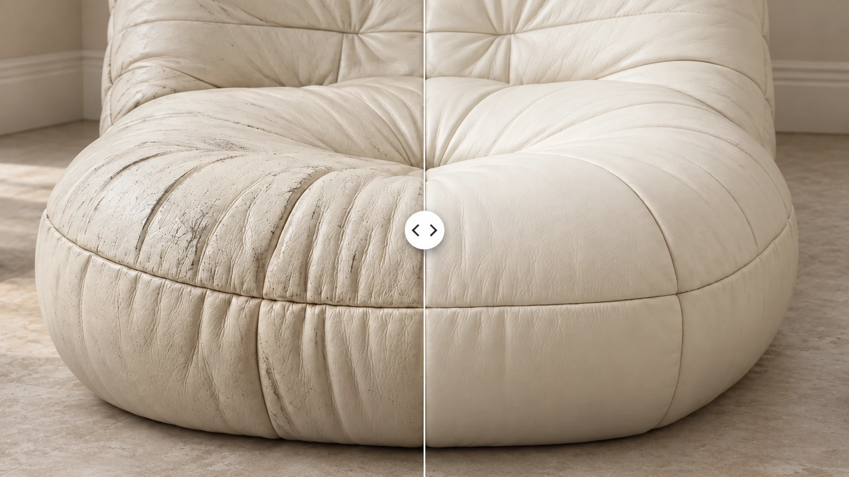 Cream Togo chair before and after leather repair