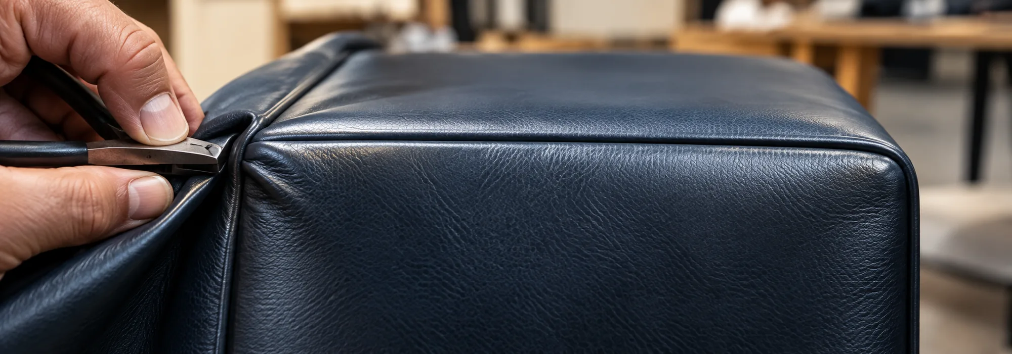 Close detail of an upholstery panel seam