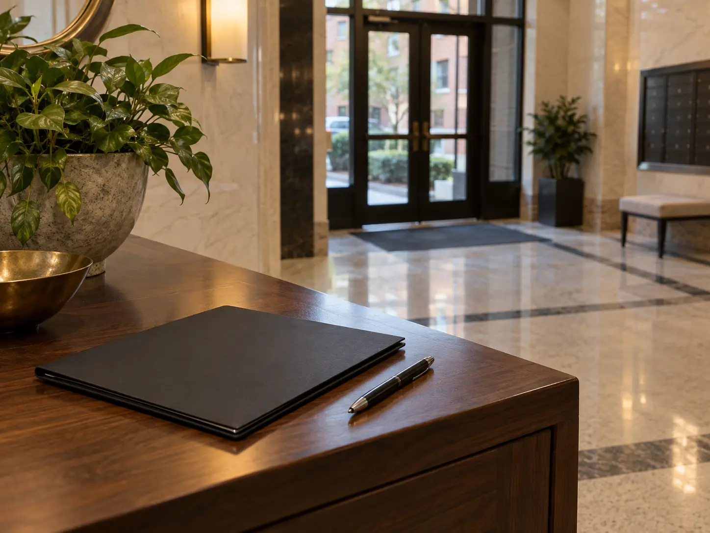 Visit record folder on a lobby table