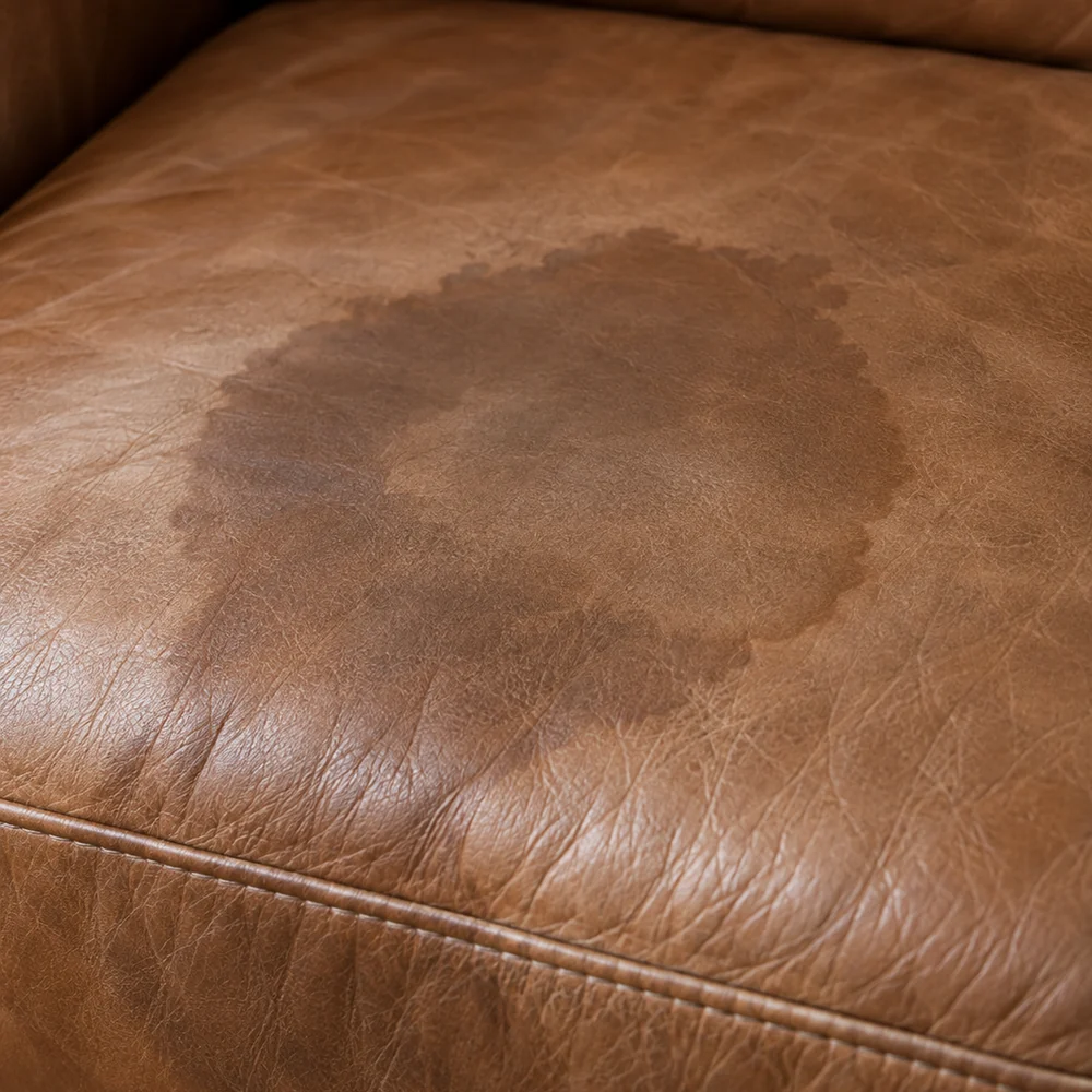 The same spill part-dried: the centre has lightened to a mottled mid-brown while the outline has sharpened