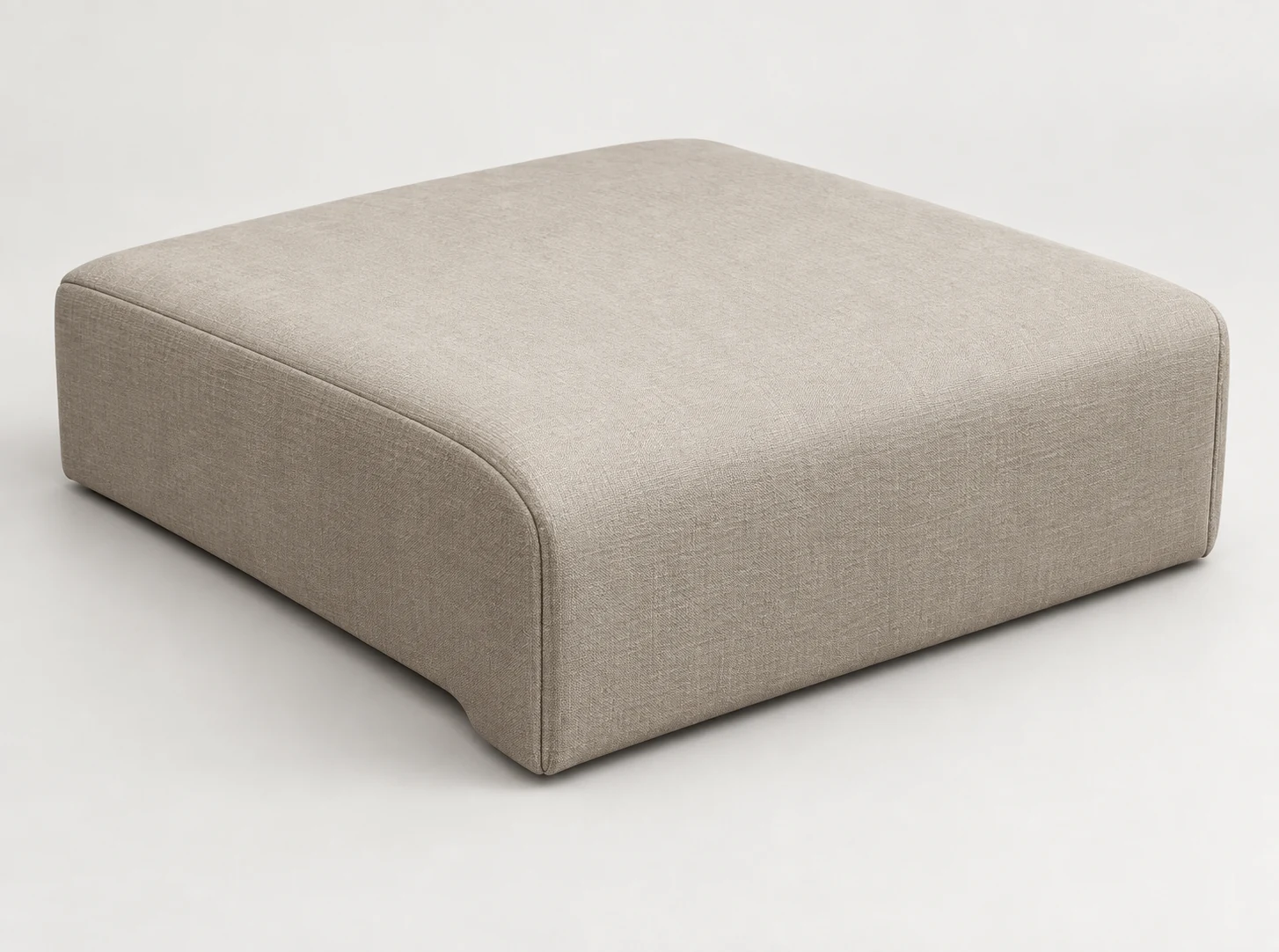 Waterfall-edge outdoor cushion shape with a rolled front