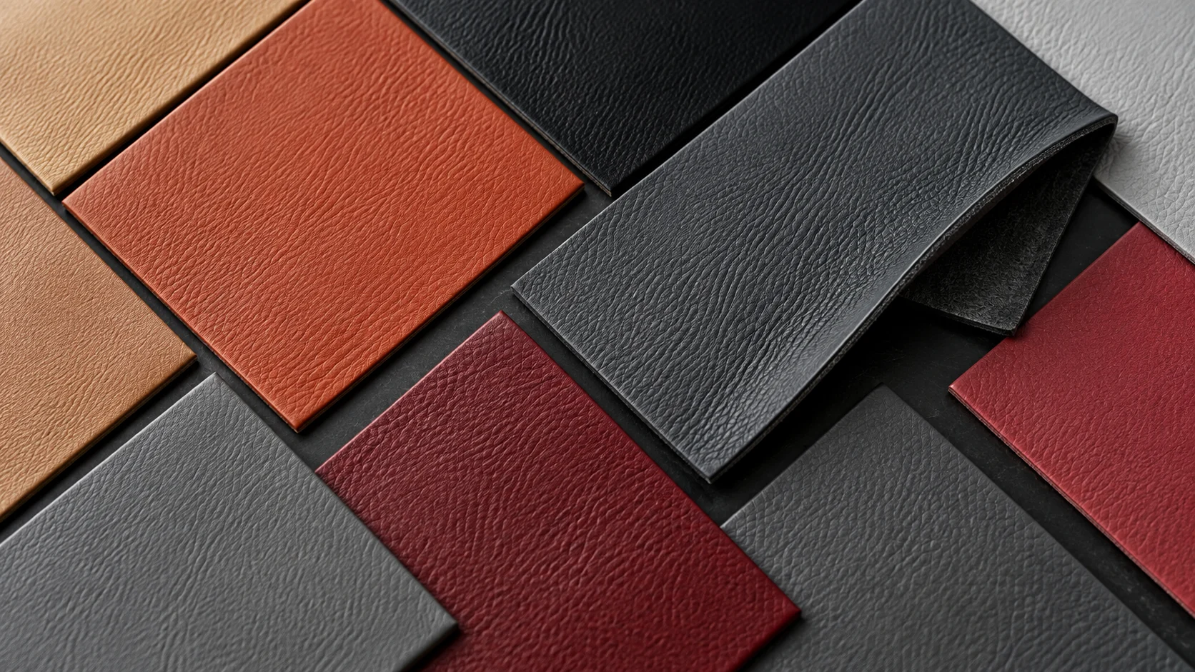 Leather swatches in several colours used for material matching