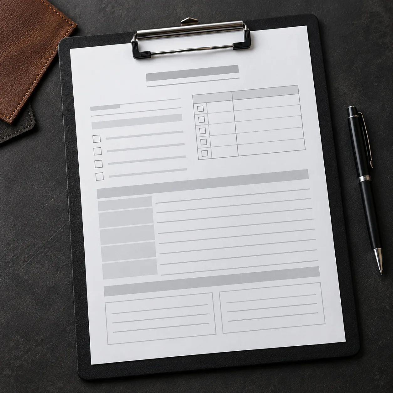 Written repair scope on a clipboard