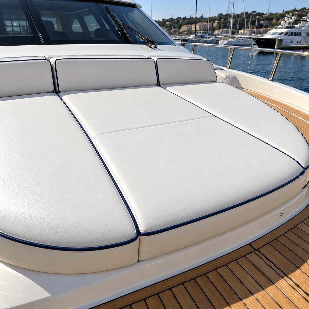 The same yacht sun pad, freshly recovered in white