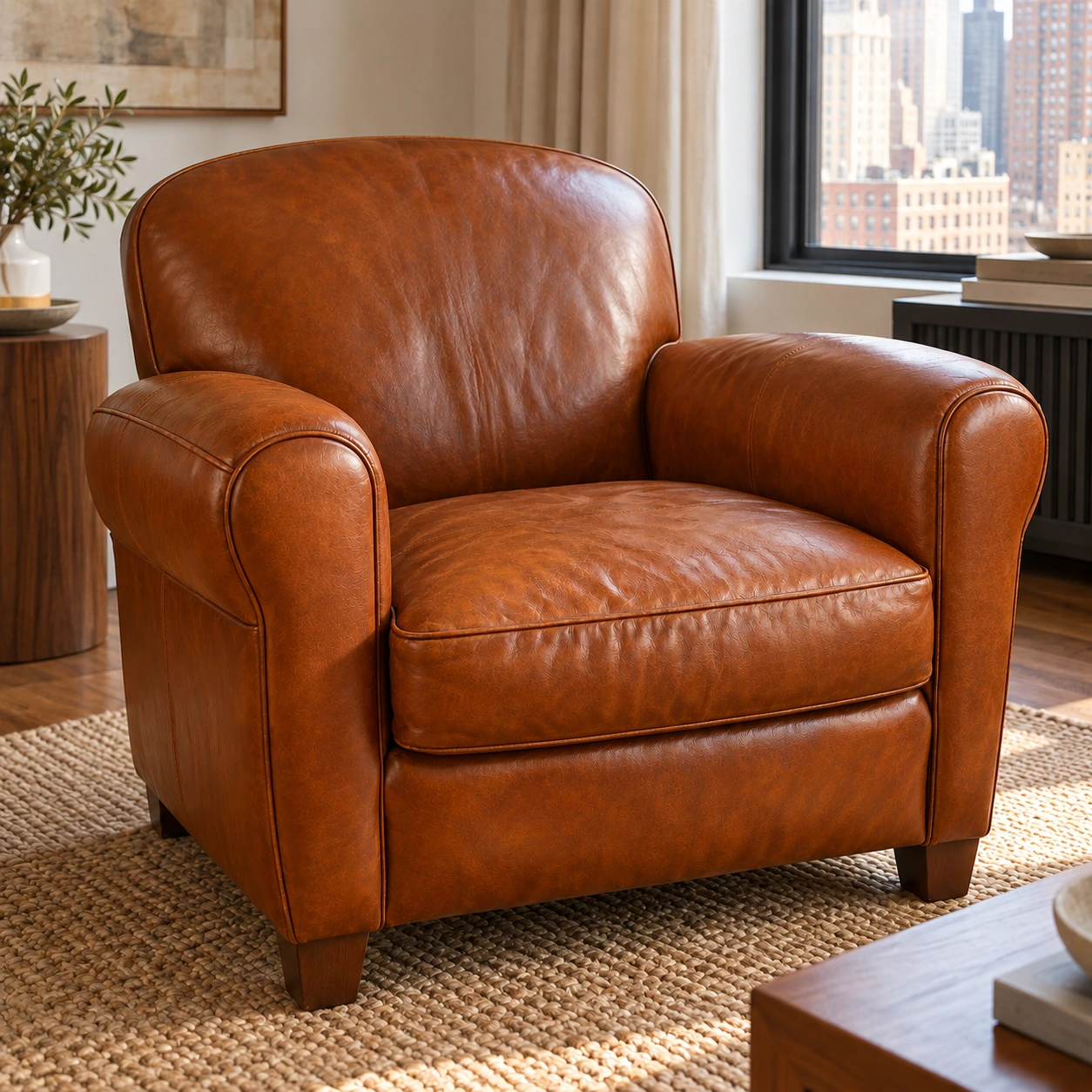 The same leather armchair after restoration