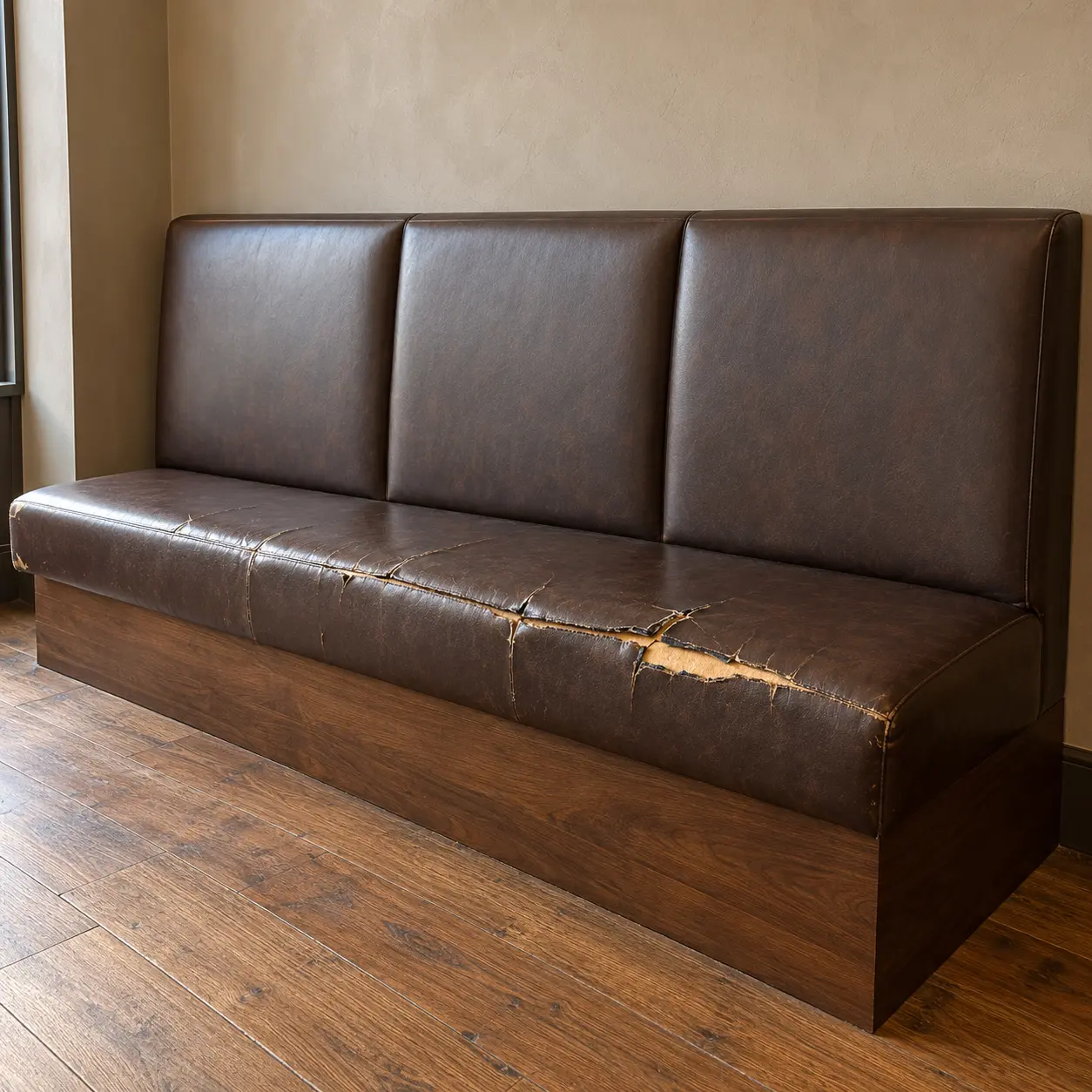Banquette with a cracked and split surface